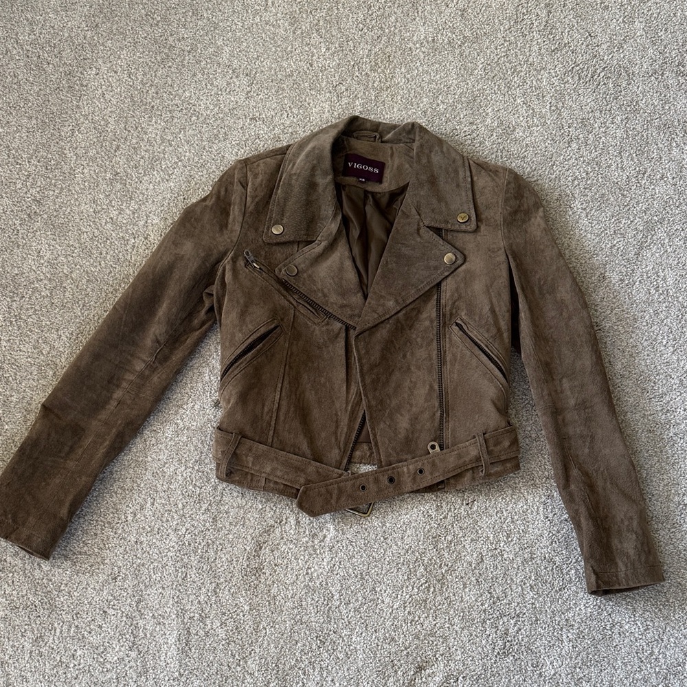 Vigoss Women's Leather Suede Jacket in Rich Brown
